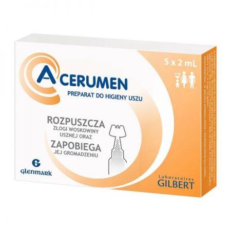 A-Cerumen, preparat do oczyszczania i higieny uszu, 2 ml x 5 ampułek + Bez recepty | Uszy | Higiena uszu ++ Glenmark Pharmaceuticals