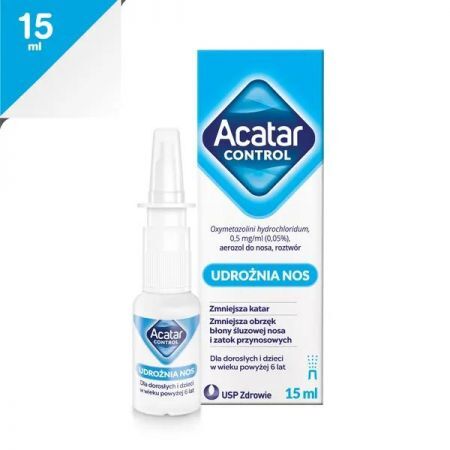 Acatar Control, 0,5 mg/ml (0,05%) aerozol do nosa, 15 ml + Bez recepty | Przeziębienie i grypa | Katar i zapalenie zatok ++ Us Pharmacia