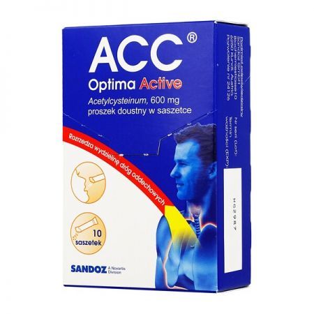 ACC Optima Active, 600 mg proszek doustny, 10 szt. DATA WAŻNOŚCI 31.01.2022 + Bez recepty | Przeziębienie i grypa | Kaszel ++ Sandoz