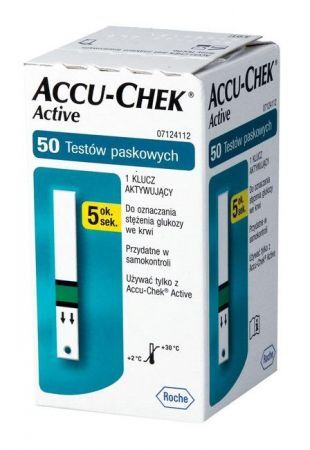 Accu-Chek Active, paski testowe do monitorowania stężenia glukozy we krwi, 50 sztuk + Bez recepty | Cukrzyca | Glukometry i paski testowe ++ Roche