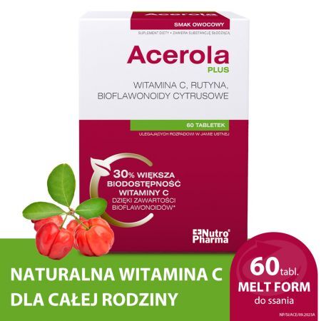 Acerola Plus, tabletki do ssania o smaku pomarańczowym 60 szt. + Bez recepty | Odporność | Witaminy na odporność ++ Nutropharma