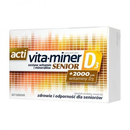 Acti Vita-miner Senior D3, tabletki, 60 szt. + Bez recepty | Witaminy i minerały | Dla seniorów ++ Aflofarm