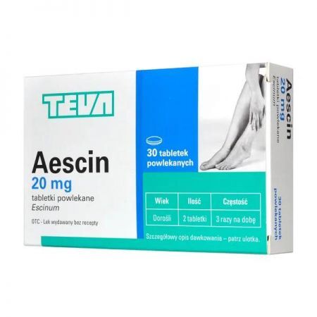 Aescin, 20 mg tabletki, 30 szt + Bez recepty | Serce i krążenie | Żylaki i obrzęki ++ Teva