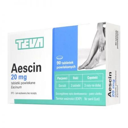 Aescin, 20 mg tabletki powlekane, 90 szt. + Bez recepty | Serce i krążenie | Żylaki i obrzęki ++ Teva