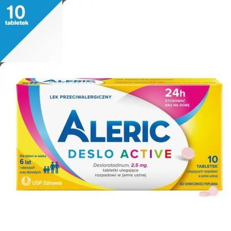 Aleric Deslo Active, 2,5 mg tabletki ulegające rozpadowi w jamie ustnej, 10 szt. + Bez recepty | Alergia | Leki na alergię ++ Us Pharmacia