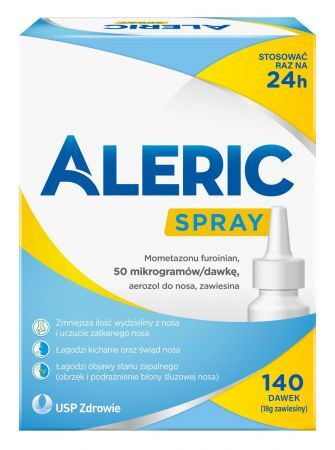 Aleric Spray, 50 mcg/dawkę aerozol do nosa, 140 dawek + Bez recepty | Alergia | Preparaty do nosa i oczu ++ Us Pharmacia