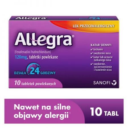 Allegra, 120 mg tabletki powlekane, 10 szt + Bez recepty | Alergia | Leki na alergię ++ Sanofi Aventis