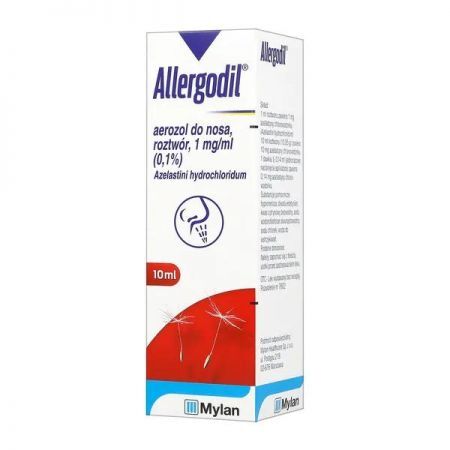 Allergodil, 0,1% (0,14 mg/dawkę) aer.do nosa, 10 ml + Bez recepty | Alergia | Preparaty do nosa i oczu ++ Meda Pharma (Viatris) Gmbh &amp; Co. Kg