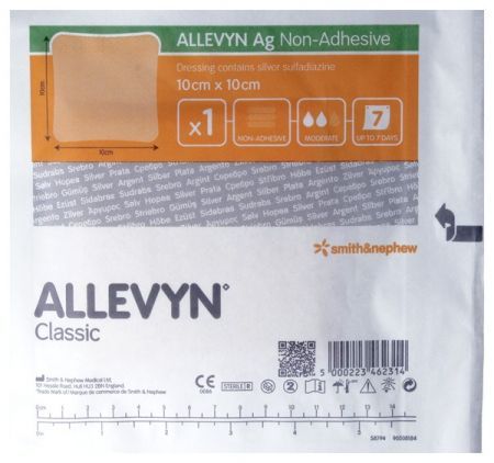 Allevyn AG Non Adhesive, opatrunek piankowy ze srebrem 10 cm x 10 cm, 1 szt. + Sprzęt i wyroby medyczne | Materiały opatrunkowe | Opatrunki specjalistyczne ++ Smith &amp; Nephew