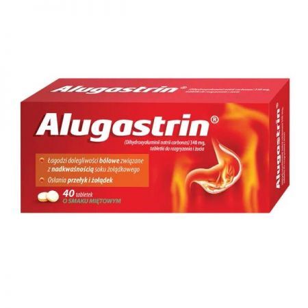 Alugastrin, 340 mg tabletki do rozgryzania żucia, 40 szt + Bez recepty | Przewód pokarmowy i trawienie | Nadkwaśność i zgaga ++ Bio-Profil
