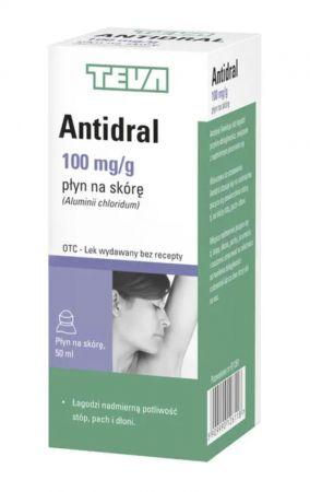 Antidral, 100 mg/g płyn na skórę, 50 ml + Kosmetyki i dermokosmetyki | Problemy skórne | Nadmierna potliwość ++ Teva
