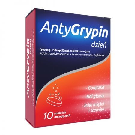 AntyGrypin dzień, tabletki musujące, 10 szt. + Bez recepty | Przeciwbólowe | Ból głowy i migrena ++ Natur Produkt Zdrovit