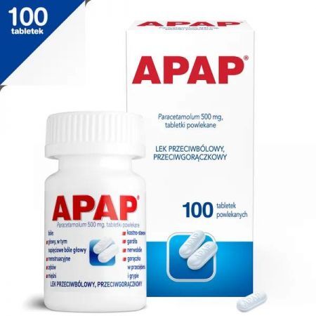 Apap, 500 mg tabletki powlekane, 100 szt + Bez recepty | Przeciwbólowe | Ból głowy i migrena ++ Us Pharmacia