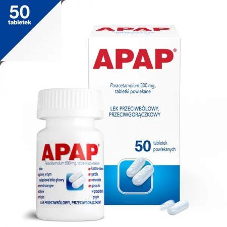 Apap, 500 mg tabletki powlekane, 50 szt. + Bez recepty | Przeziębienie i grypa | Gorączka ++ Us Pharmacia