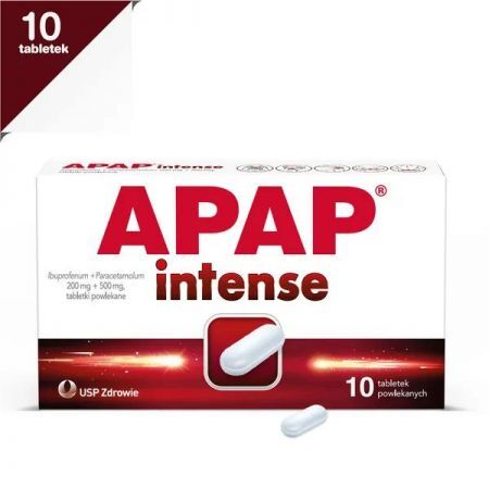 Apap intense, 200 mg + 500 mg tabletki powlekane, 10 szt. + Bez recepty | Przeciwbólowe | Ból głowy i migrena ++ Us Pharmacia