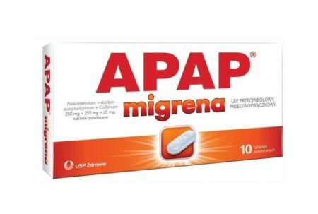 Apap Migrena, tabletki powlekane, 10 szt. + Bez recepty | Przeciwbólowe | Ból głowy i migrena ++ Us Pharmacia