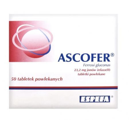 Ascofer, tabletki powlekane, 50 szt. + Bez recepty | Witaminy i minerały | Żelazo ++ Espefa