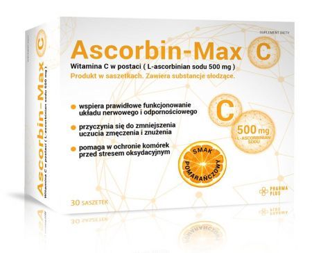 Ascorbin Max C, 500 mg proszek smak pomarańczowy, 30 sasz. + Bez recepty | Witaminy i minerały | Witamina C ++ Pharma-Plus