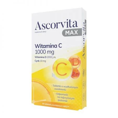 Ascorvita MAX, 1000 mg tabletki powlekane, 30 szt. + Bez recepty | Odporność | Witaminy na odporność ++ Natur Produkt Pharma