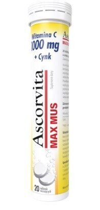 Ascorvita Max Mus, 1000 mg tabletki musujące, 20 szt. + Bez recepty | Witaminy i minerały | Witamina C ++ Natur Produkt Zdrovit
