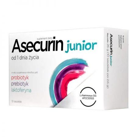 Asecurin Junior, proszek, 2,6 g x 10 saszetek + Bez recepty | Przewód pokarmowy i trawienie | Biegunka ++ Aflofarm