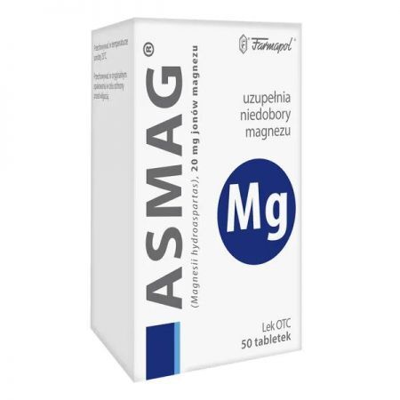 Asmag, 20 mg jonów magnezu tabletki, 50 szt. + Bez recepty | Witaminy i minerały | Magnez i potas ++ Farmapol