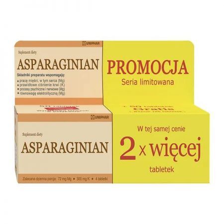 Asparaginian Magnez Potas Uniphar, tabletki, 100 szt. + Bez recepty | Witaminy i minerały | Magnez i potas ++ Uniphar