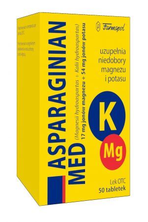 Asparaginian MED Aspafar Farmapol, tabletki, 50 szt. + Bez recepty | Witaminy i minerały | Magnez i potas ++ Farmapol