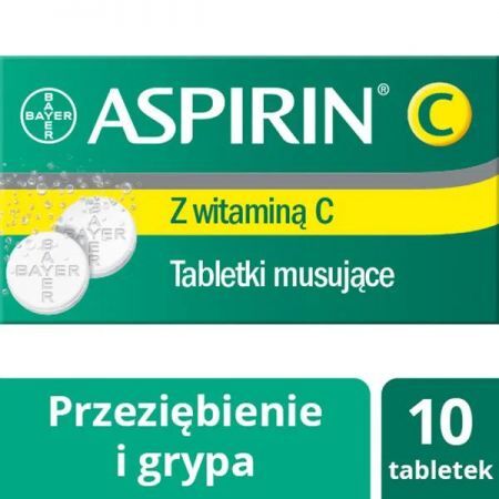 Aspirin C, 400 mg + 240 mg tabletki musujące, 10 szt. + Bez recepty | Przeziębienie i grypa | Gorączka ++ Bayer