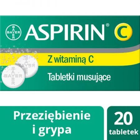 Aspirin C, 400 mg + 240 mg tabletki musujące, 20 szt. + Bez recepty | Przeciwbólowe | Ból głowy i migrena ++ Bayer