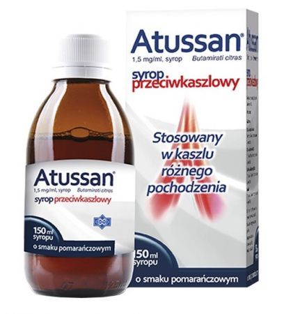 Atussan, 1,5 mg/ml syrop o smaku pomarańczowym, 150 ml + Bez recepty | Przeziębienie i grypa | Kaszel ++ Polfarmex