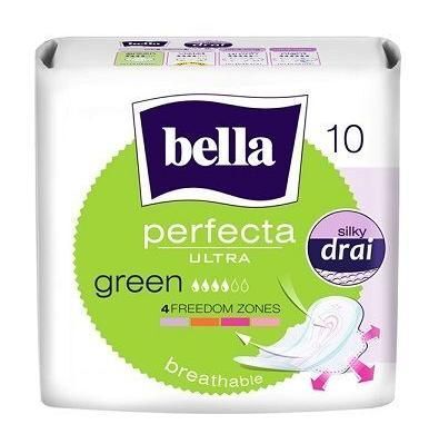 Bella Perfecta Ultra Green, podpaski, 10 szt. + Sprzęt i wyroby medyczne | Materiały higieniczne | Podpaski, wkładki, tampony ++ Toruńskie Zakłady Materiałów Opatrunkowych