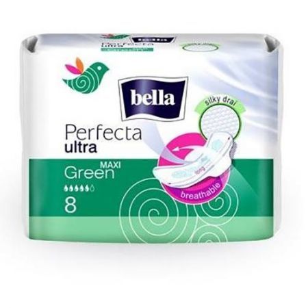 Bella Perfecta Ultra Maxi Green, podpaski, 8 szt. + Sprzęt i wyroby medyczne | Materiały higieniczne | Podpaski, wkładki, tampony ++ Toruńskie Zakłady Materiałów Opatrunkowych