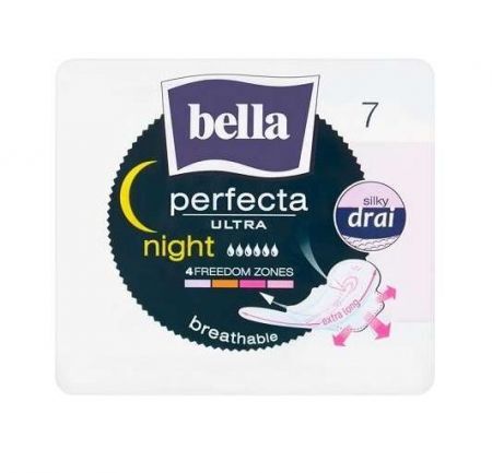 Bella Perfecta Ultra Night, podpaski ze skrzydełkami, 7 szt. + Sprzęt i wyroby medyczne | Materiały higieniczne | Podpaski, wkładki, tampony ++ Toruńskie Zakłady Materiałów Opatrunkowych