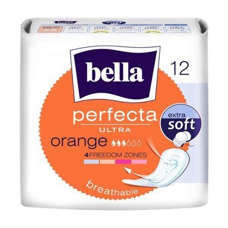 Bella Perfecta Ultra Orange, ultracienkie podpaski, 12 szt. + Sprzęt i wyroby medyczne | Materiały higieniczne | Podpaski, wkładki, tampony ++ Toruńskie Zakłady Materiałów Opatrunkowych