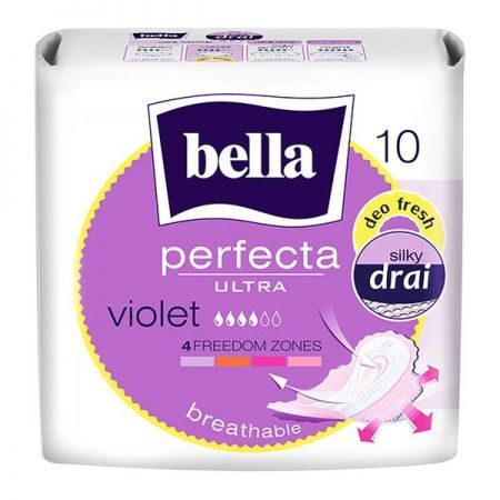 Bella Perfecta Ultra Violet, ultracienkie zapachowe podpaski ze skrzydełkami, 10 szt. + Sprzęt i wyroby medyczne | Materiały higieniczne | Podpaski, wkładki, tampony ++ Toruńskie Zakłady Materiałów Opatrunkowych