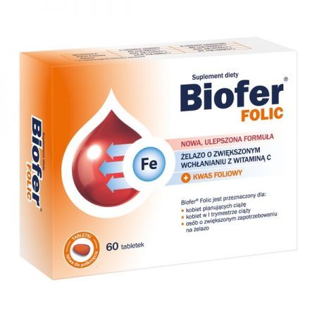 Biofer Folic, tabletki, 60 szt. + Bez recepty | Witaminy i minerały | W ciąży i podczas karmienia ++ Orkla