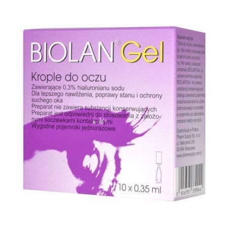 Biolan Gel, 0,3% krople do oczu, 0,35 ml x 10 minimsów + Bez recepty | Oczy i wzrok | Krople i żele do oczu ++ Pharm Supply