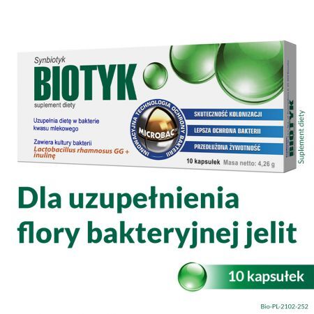 Biotyk, synbiotyk 400 mg kapsułki, 10 szt. + Bez recepty | Przewód pokarmowy i trawienie | Probiotyki ++ Valeant