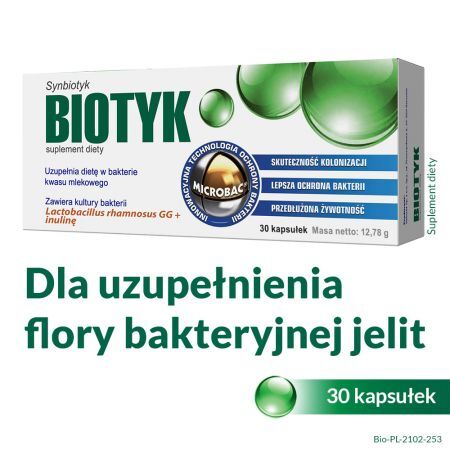Biotyk, synbiotyk 400 mg kapsułki, 30 szt. + Bez recepty | Przewód pokarmowy i trawienie | Probiotyki ++ Valeant