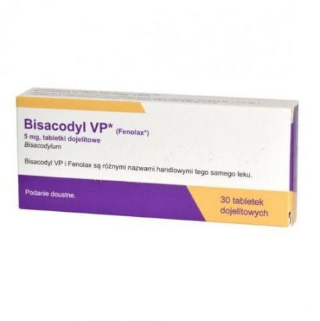 Bisacodyl VP, 5 mg tabletki dojelitowe, 30 szt. (import równoległy, Delfarma) + Bez recepty | Przewód pokarmowy i trawienie | Zaparcia ++ Delfarma