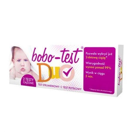 Bobo-Test Duo, test ciążowy strumieniowy, 1 szt + test ciążowy płytkowy, 1 szt Diagnosis + Bez recepty | Seks i potencja | Testy ciążowe i owulacyjne ++ Diagnosis