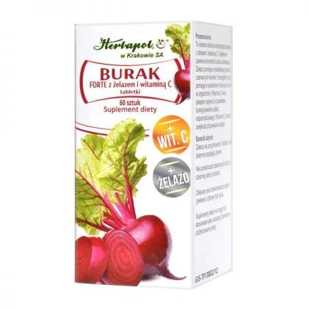 Burak Forte z żelazem i witaminą C, tabletki, 60 szt. + Bez recepty | Anemia ++ Herbapol Kraków