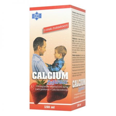 Calcium Polfarmex, syrop o smaku truskawkowym, 150 ml + Bez recepty | Witaminy i minerały | Dla dzieci ++ Polfarmex
