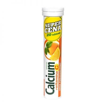 Calcium + Witamina C, tabletki musujące smak pomarańczowy, 20 szt. Polski Lek + Bez recepty | Alergia | Wapno na alergię ++ Polski Lek