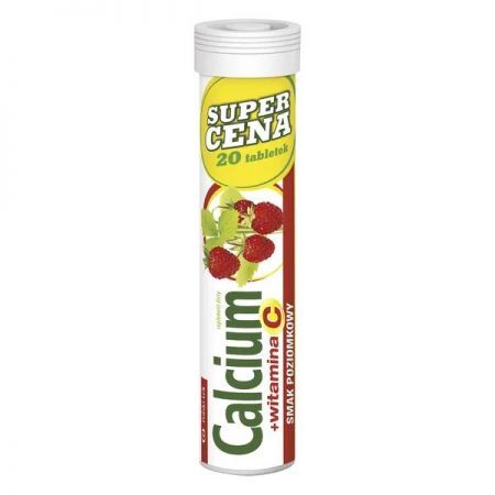 Calcium + Witamina C, tabletki musujące smak poziomkowy, 20 szt. Polski Lek + Bez recepty | Przeziębienie i grypa | Preparaty wspomagające ++ Polski Lek