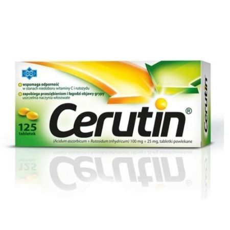 Cerutin, 100 mg + 25 mg tabletki powlekane, 125 szt. + Bez recepty | Przeziębienie i grypa | Preparaty wspomagające ++ Polfarmex