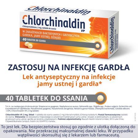 Chlorchinaldin VP, 2 mg tabletki do ssania, 40 szt. + Bez recepty | Przeciwbólowe | Ból gardła ++ Pharmaswiss