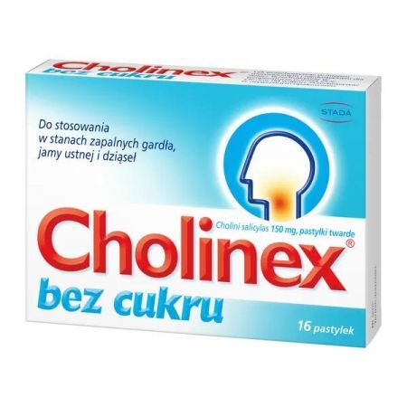 Cholinex, 150 mg pastylki do ssania bez cukru, 16 szt + Bez recepty | Przeciwbólowe | Ból gardła ++ Glaxosmithkline