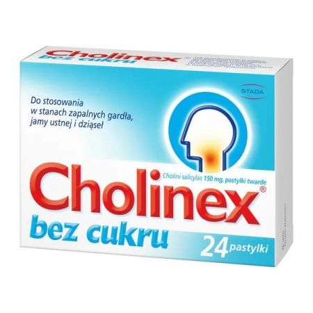 Cholinex, 150 mg pastylki do ssania bez cukru, 24 szt. + Bez recepty | Przeciwbólowe | Ból gardła ++ Glaxosmithkline